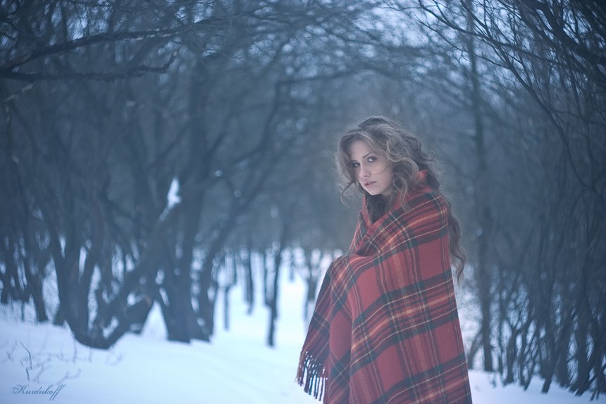 Фотосессия с пледом зимой