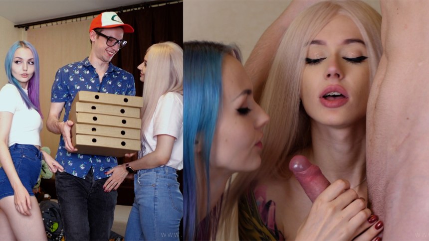 Paid sex with Lucky pizza guy Purple bitch & Sia Siberia